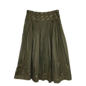 INC army green pleated embellished maxi skirt